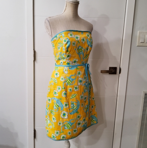 Lilly Pulitzer Floral Monkey Strapless Dress Size 6